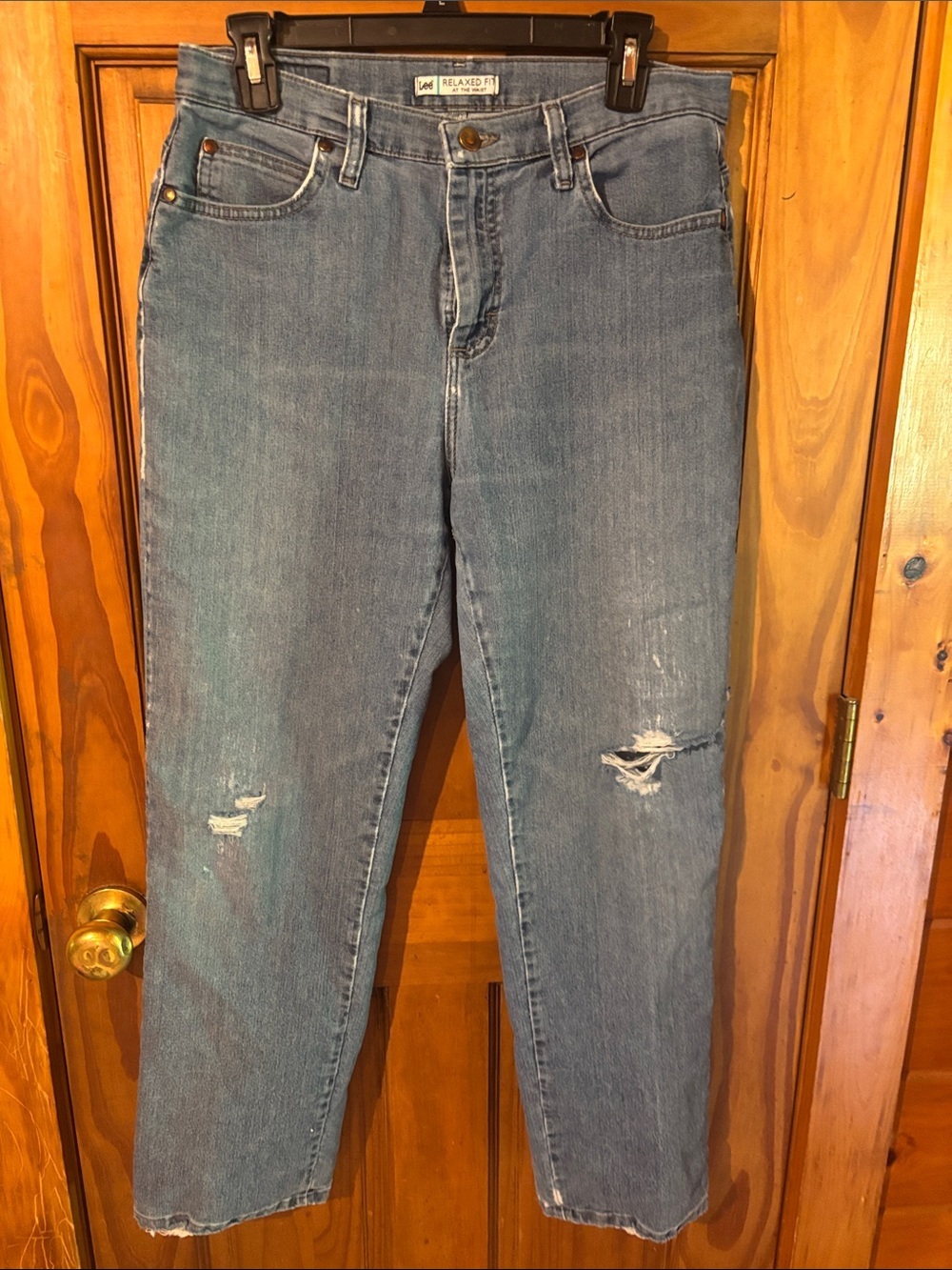 Lee Women's Boyfriend Jeans in Medium Blue with Distressed Knees